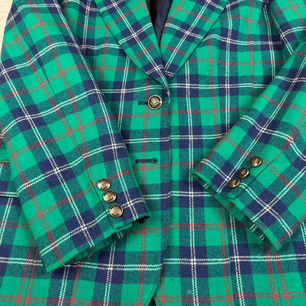 Pendleton Vintage Green Plaid Wool Blazer Jacket Made in USA Size‎ 10